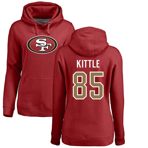 San Francisco 49ers Red Women George Kittle Name and Number Logo #85 Pullover NFL Hoodie Sweatshirts->nfl t-shirts->Sports Accessory